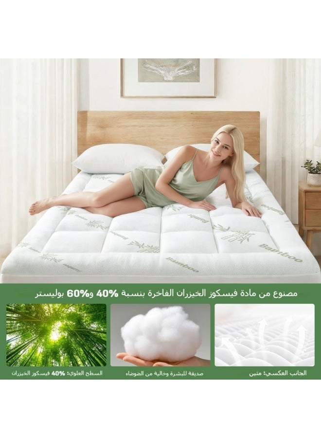 LBMT غطاء مرتبة ناعم 200*150 سم من الفيسكوز المشتق من الخيزران،وسادة علوية سميكة قابلة للتنفس مع جيب عميق، غطاء مرتبة ناعم قابل للتنفس لتخفيف آلام الظهر، أخضر - Image 3